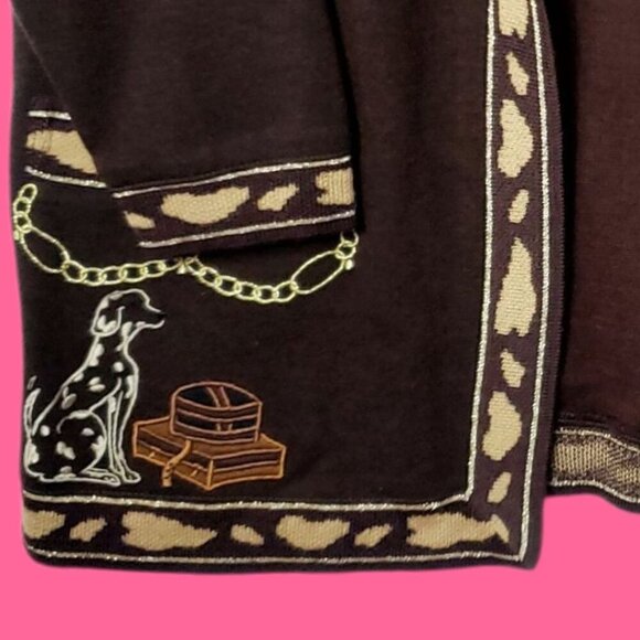 Vintage Brown Open-Front Cardigan With Dog & Chain Embroidery Size 40eu Medium - Picture 8 of 11